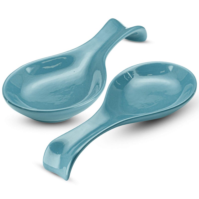 Kook Ceramic Spoon Rest, by Kook, Utensil Holder for Stovetop, Farmhouse Kitchen & Coffee Bar Decor, Dishwasher Safe, Ladle, Tray â€“ Set of 2 (Teal Blue) - Image 1